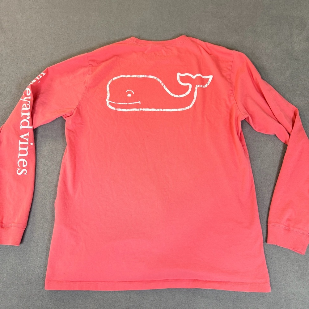 Vineyard Vines Men’s Coral Long Sleeve T-Shirt with Pocket- Whale Logo -Medium